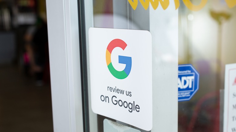 Google review sticker on restaurant door