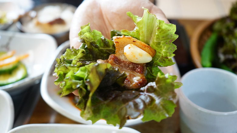 Pork belly lettuce wrap