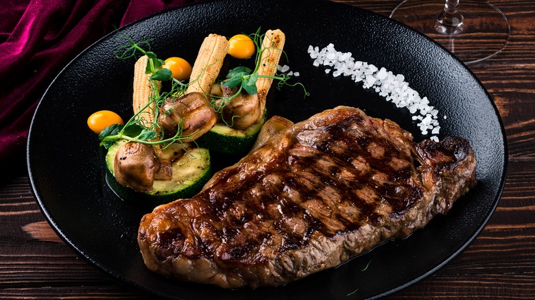 steak and vegetables on plate