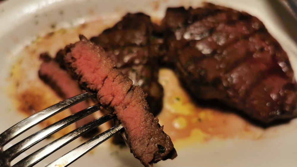 Steak on fork