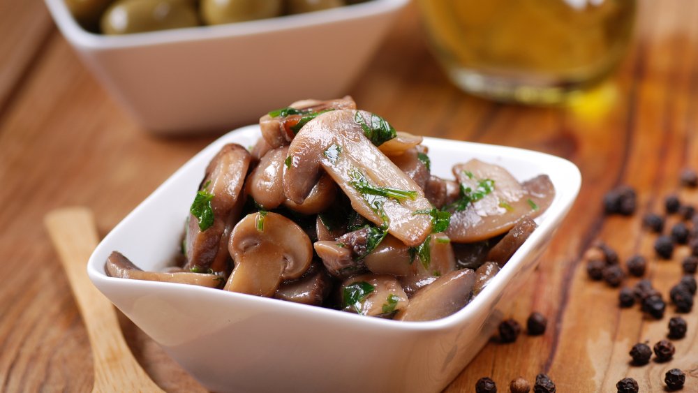 Mushrooms in a bowl for steak topping