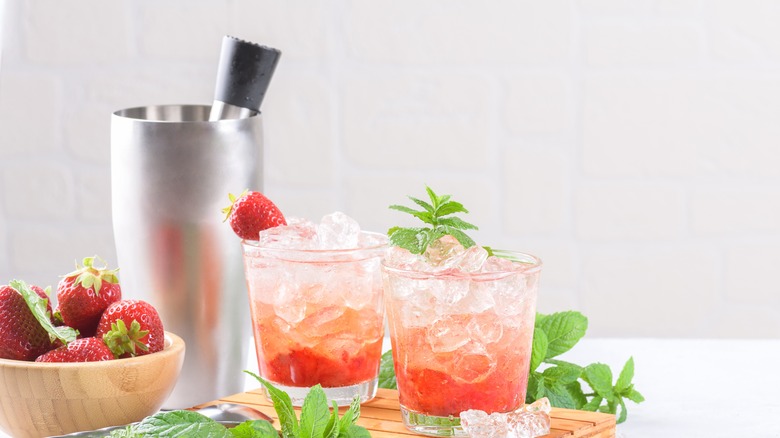 Strawberry cocktails with shaker