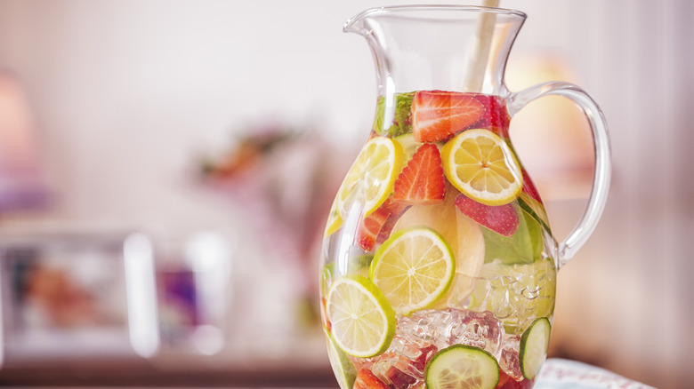 Lime strawberry infusion in pitcher