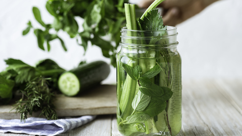 Celery water in mason jar