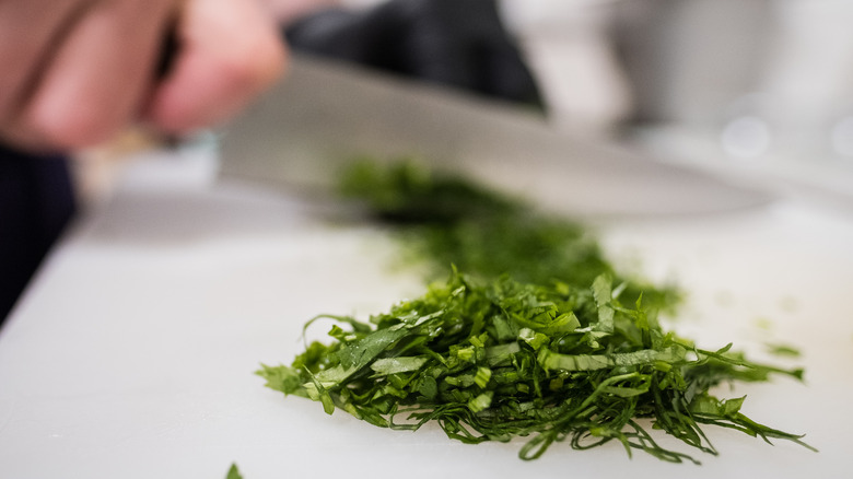 Cutting fresh herbs