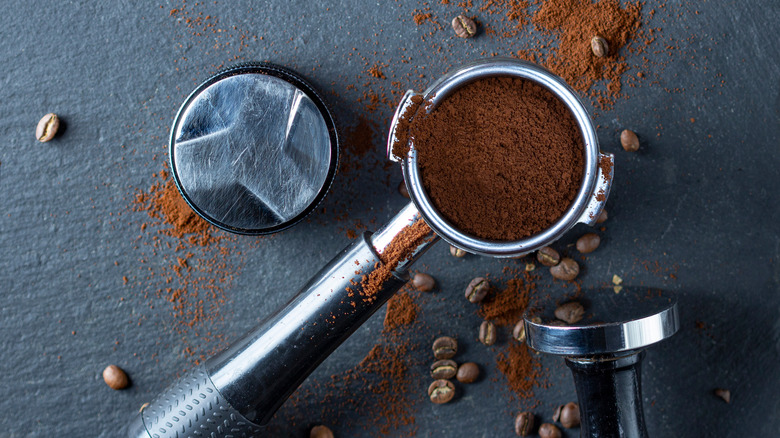 Coffee grounds in a portafilter