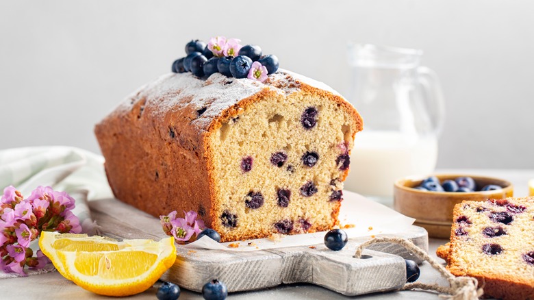 Homemade lemon blueberry cake or fruitcake.