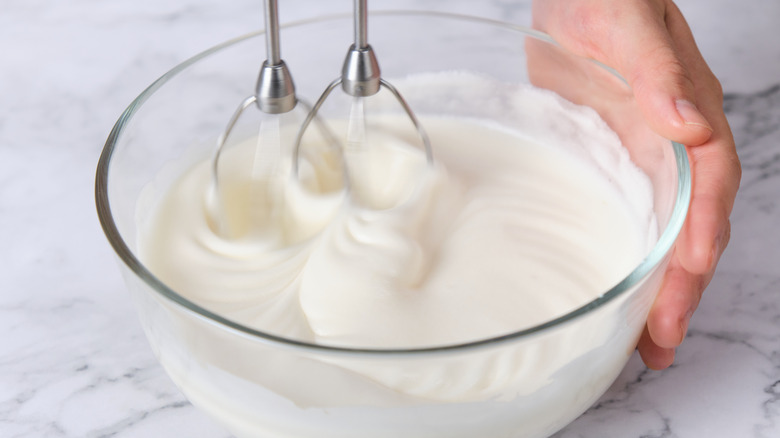 Mixing cake batter in a bowl