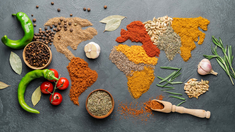 world map spices and herbs 