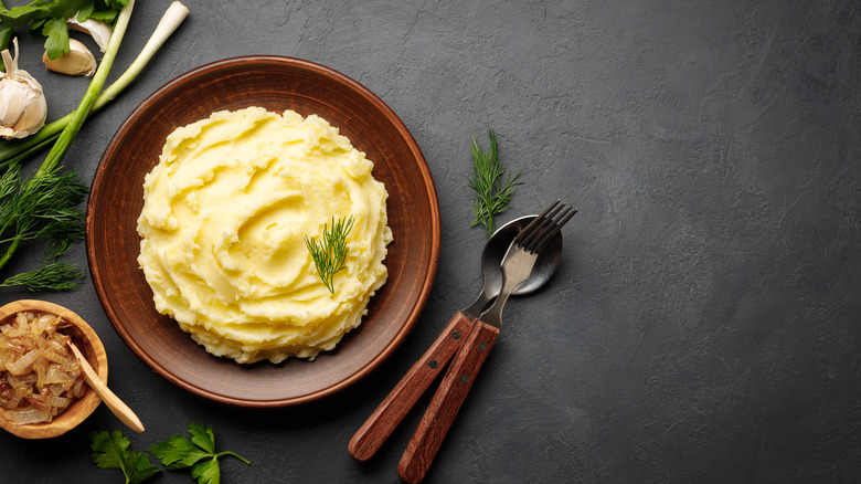 Bowl of fluffy mashed potatoes