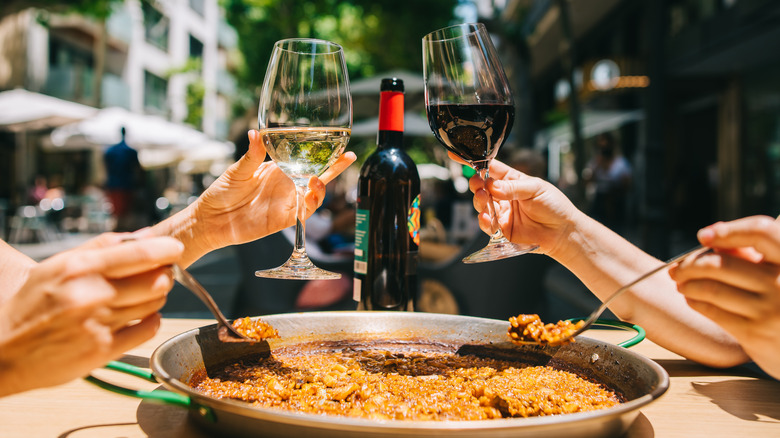 enjoying paella at lunchtime