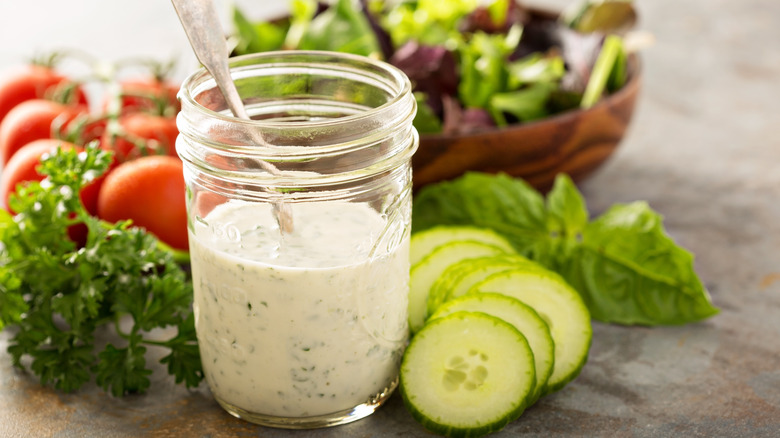 ranch dressing and salad