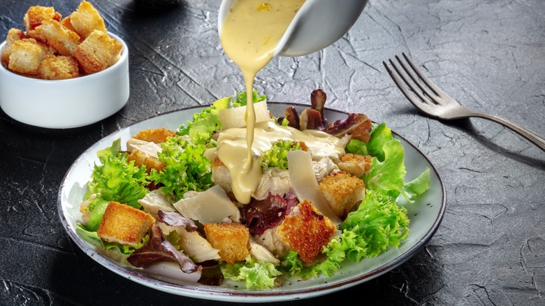 salad with croutons and dressing