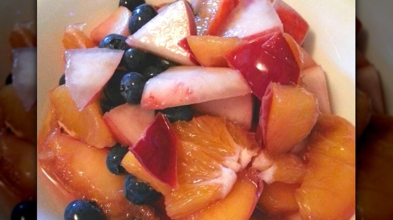 Pealed pile of sangria fruit