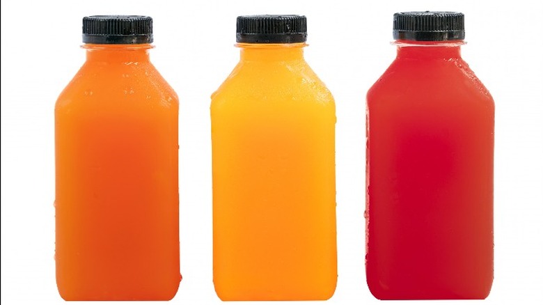 bottles of generic fruit juices