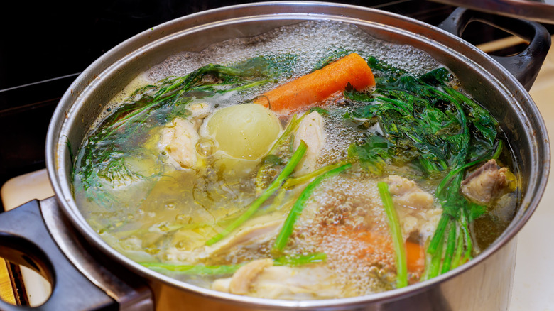 pot of homemade chicken stock