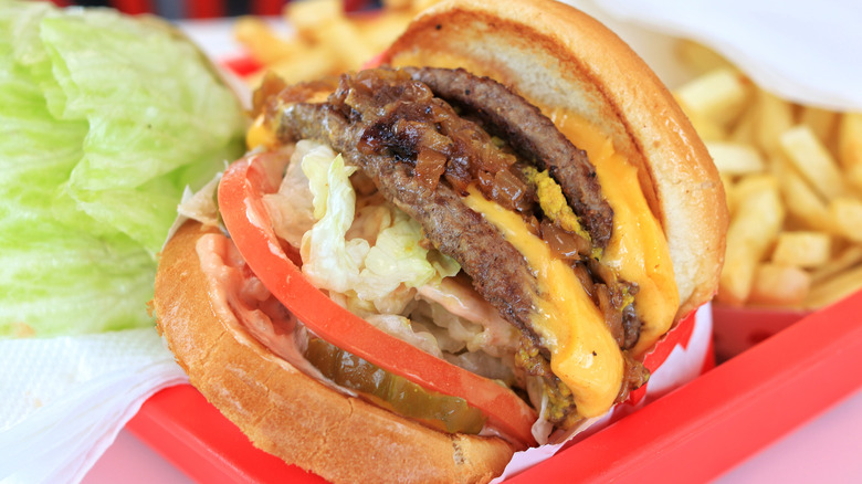 In-n-Out Double Double on tray with fries