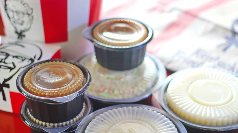 KFC mashed potatoes in containers