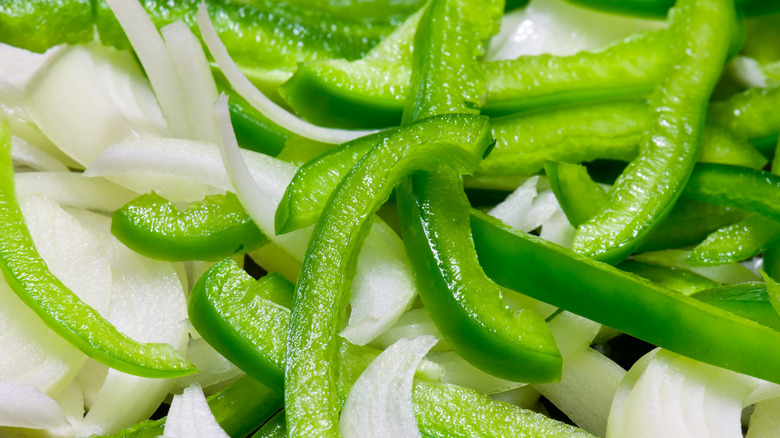 sliced onions and green peppers