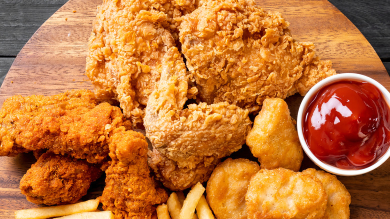 Multiple types of fried chicken