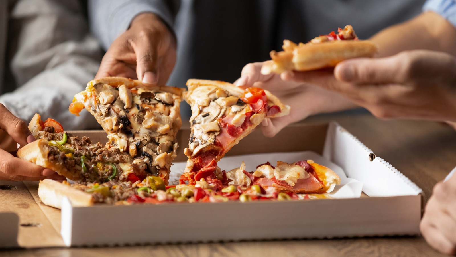 Fresh Hot Pizza Delivered I The Box. Take Away Concept Stock Photo