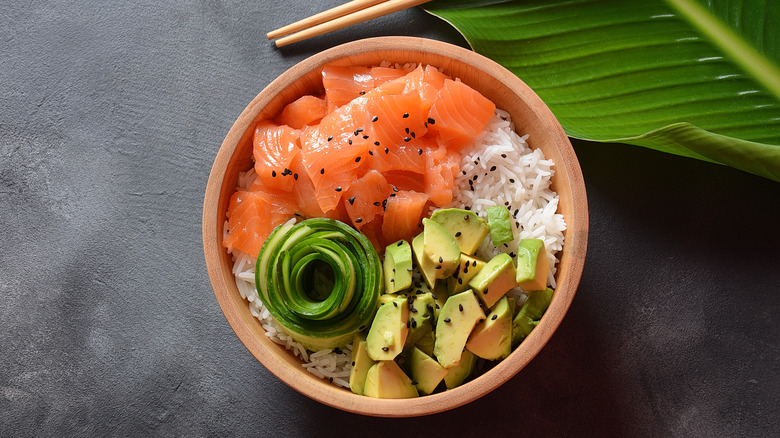 poke bowl with chop sticks