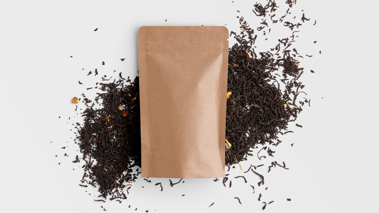 Tea stored in dark paper bag