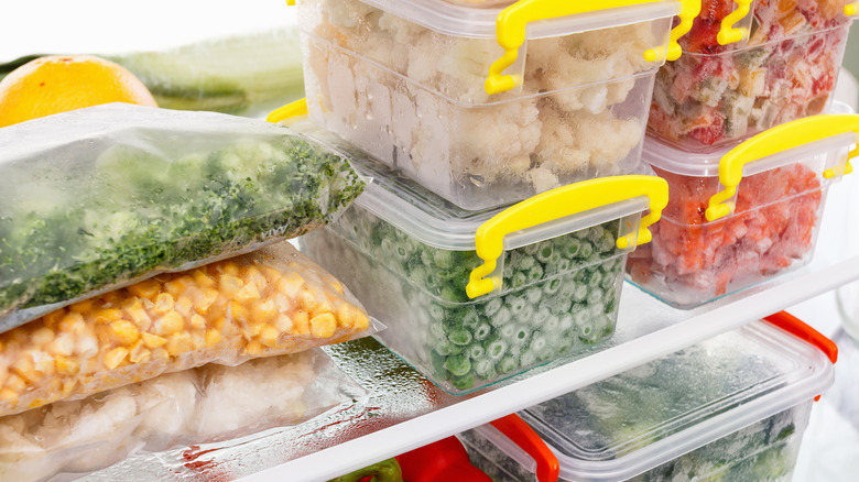 assorted containers of frozen food