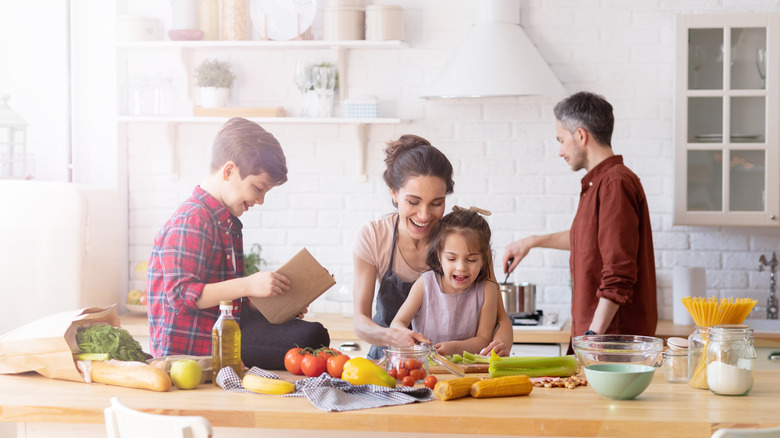 whole family cooking together