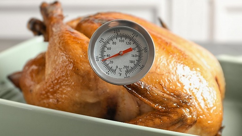 Chicken with meat thermometer