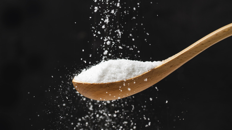 salt on wooden spoon