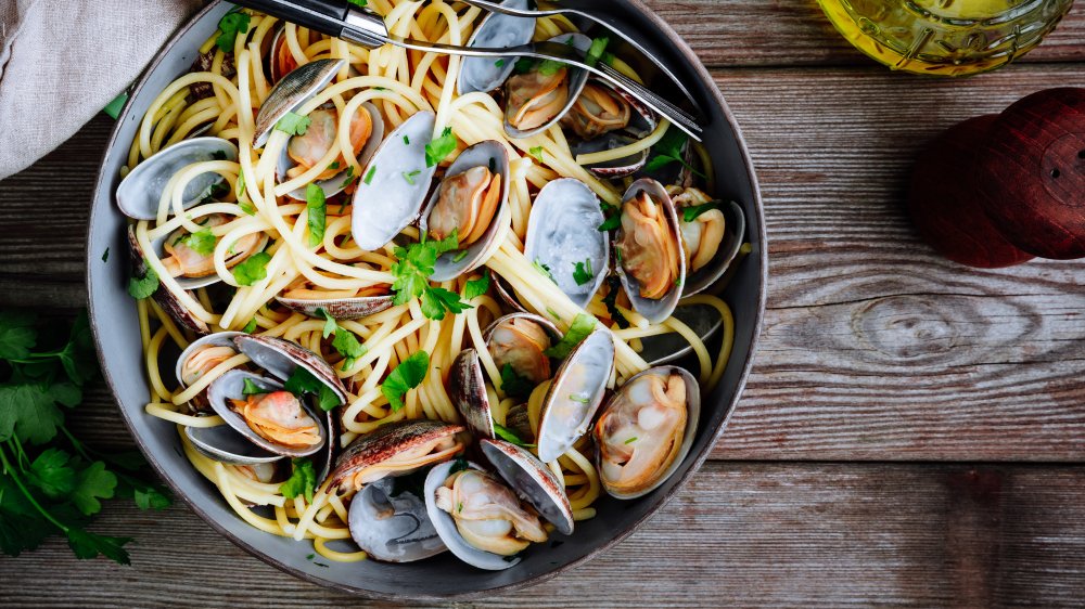 Bowl of clam pasta