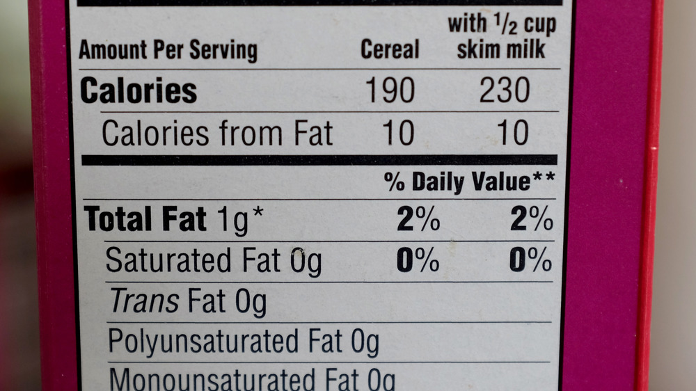 Nutritional label on box