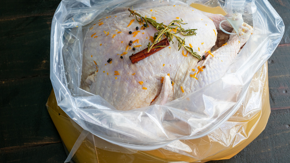 raw meat in brine in bag