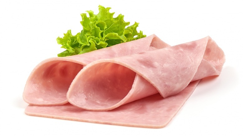 thinly sliced square ham with lettuce