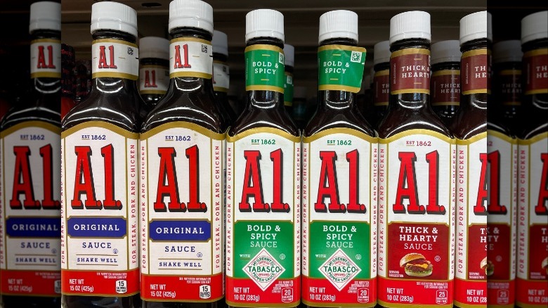 row of A.1. Sauce bottles