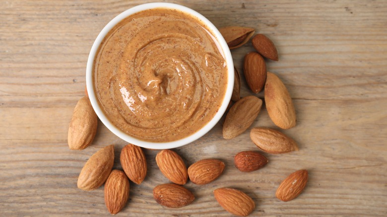 bowl of almond butter on counter