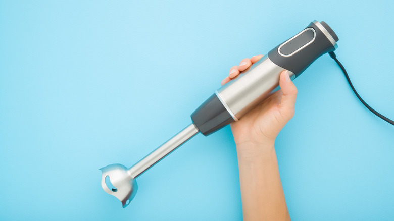 hand holding immersion blender