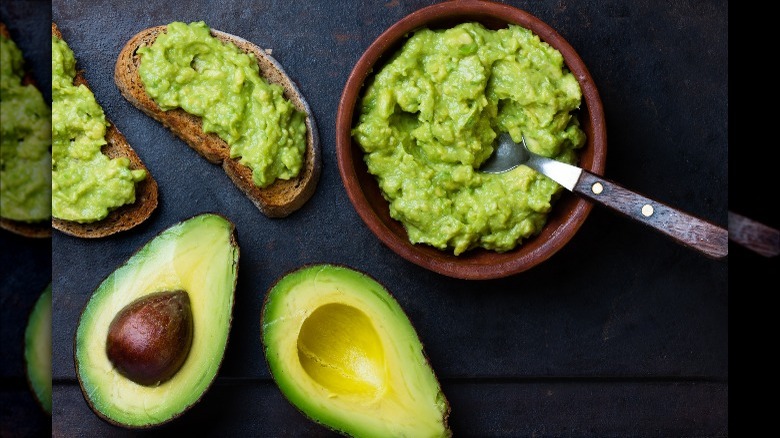 whole, sliced, and mashed avocados