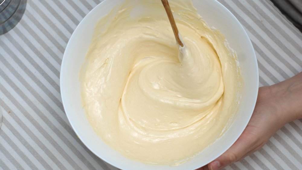 Mixing batter in a bowl