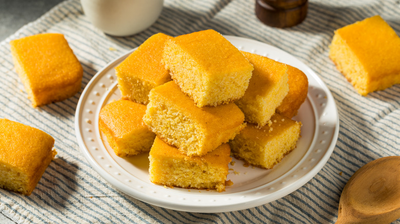 Plate of sliced cornbread