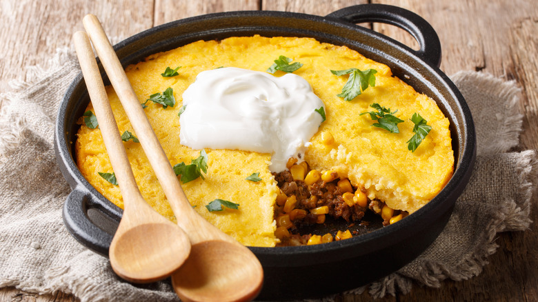 Tamale pie in pan