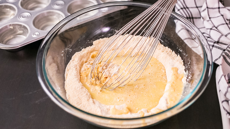 Partially mixed cornbread batter