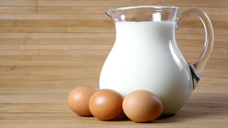 Eggs and milk on counter