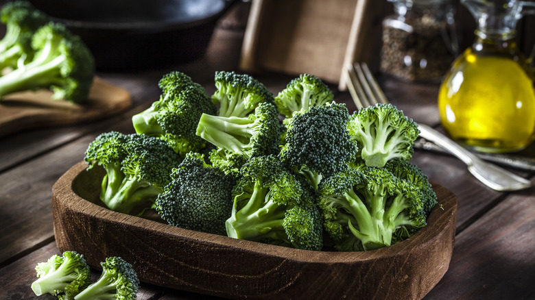 broccoli with oil in background