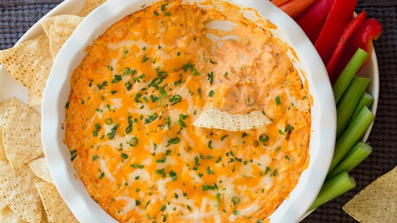 Dish of Buffalo chicken dip