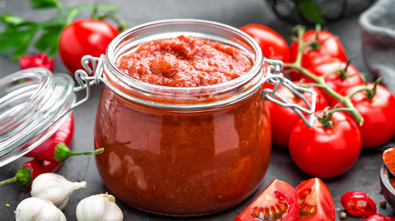 canned tomatoes in jar