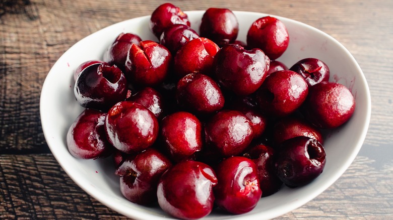 pitted cherries in a bowl