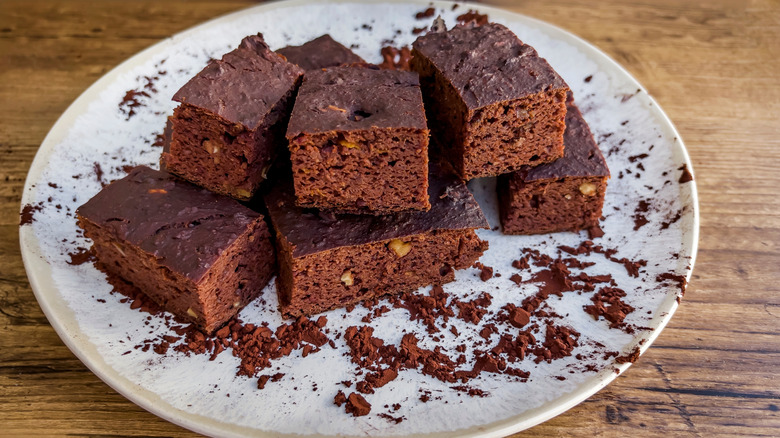 plate of chocolate chickpea brownies