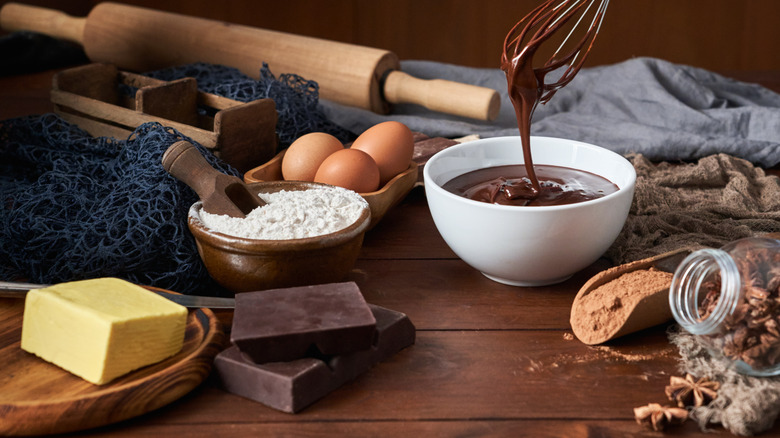 Chocolate ganache surrounded with butter and other ingredients